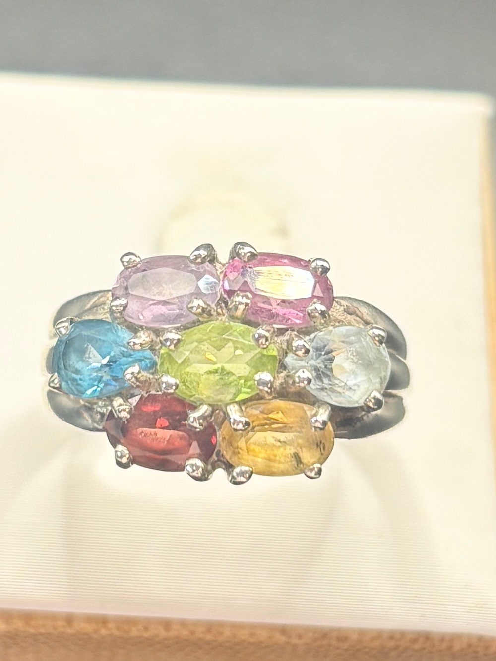 Multi-Gemstone Sterling Silver Stackable Ring - Colorful Oval Gem Stones